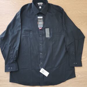 Van Heusen Men's Stain Shield Big Fit Stretch Black Dress Shirt 17.5 32/33 NWT